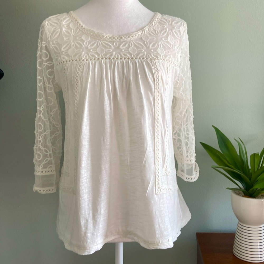 Anthropologie Meadow Rue Lace Detail Tee Size Small